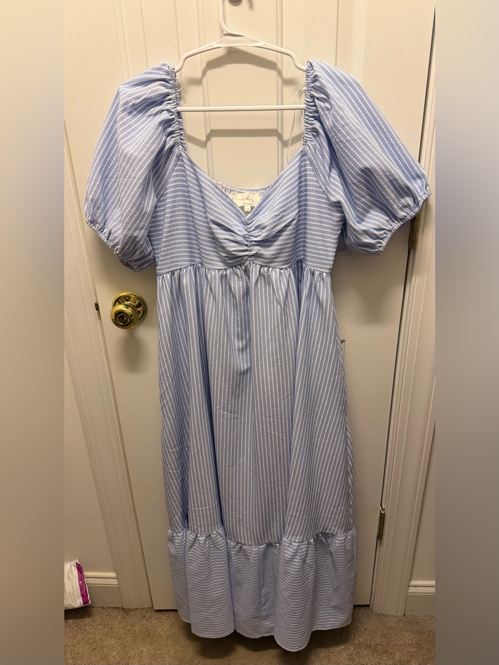 PinkBlush Striped Maternity Midi Dress Light Blue - Size M